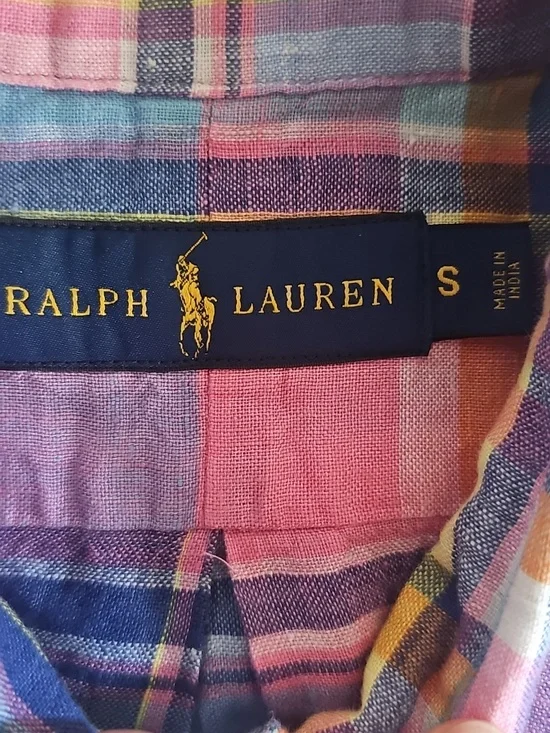 Ralph Lauren Linen Plaid Button Down Shirt Mens Small Pony Logo Summer - Picture 3 of 8